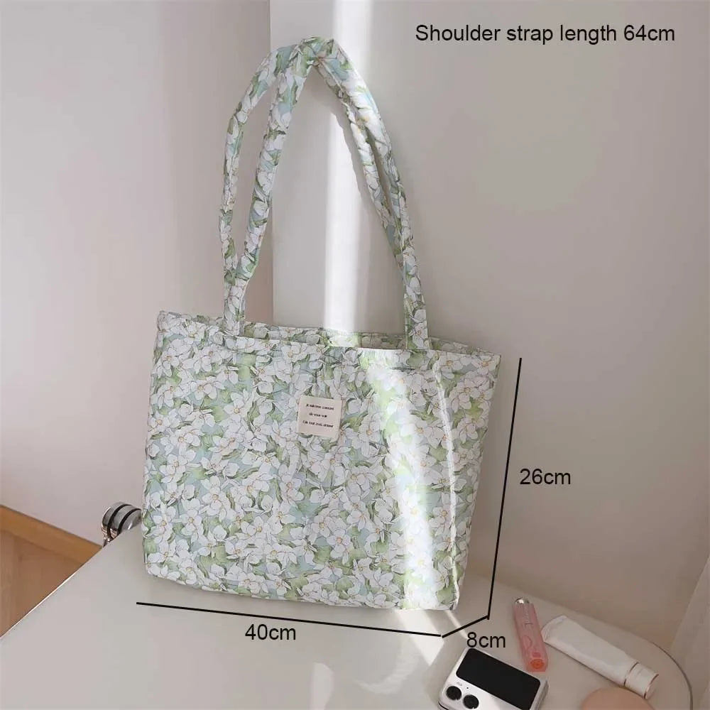 Quilted Floral Cotton Tote Bag with Padded Handle