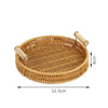 Handwoven wicker serving basket with wooden handles for bread, fruit, or tabletop display