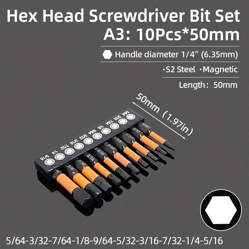 Magnetic Hex Allen Wrench Drill Bit Set (Metric & SAE, 1/4-Inch Shank)