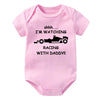 Funny Racing Baby Bodysuit - 'Watching Racing with Daddy' Newborn Romper