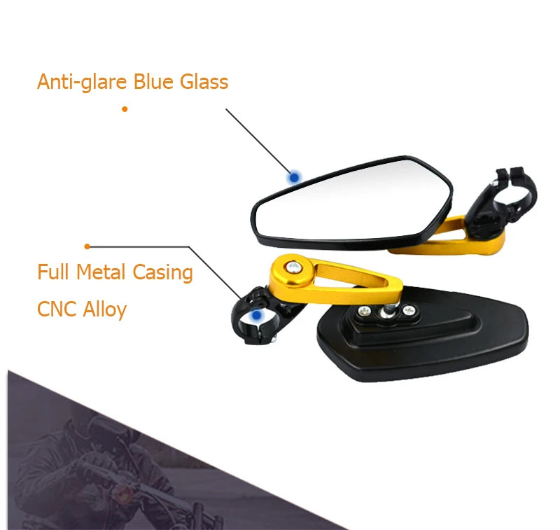 Universal 22mm Motorcycle Bar End Mirrors - 360° Adjustable Pair