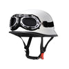 White half helmet with integrated goggles for motorcycle and scooter riders