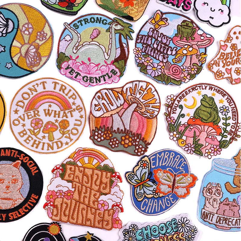 Encouraging Embroidered Iron-On Patches for Jackets, Jeans & Bags