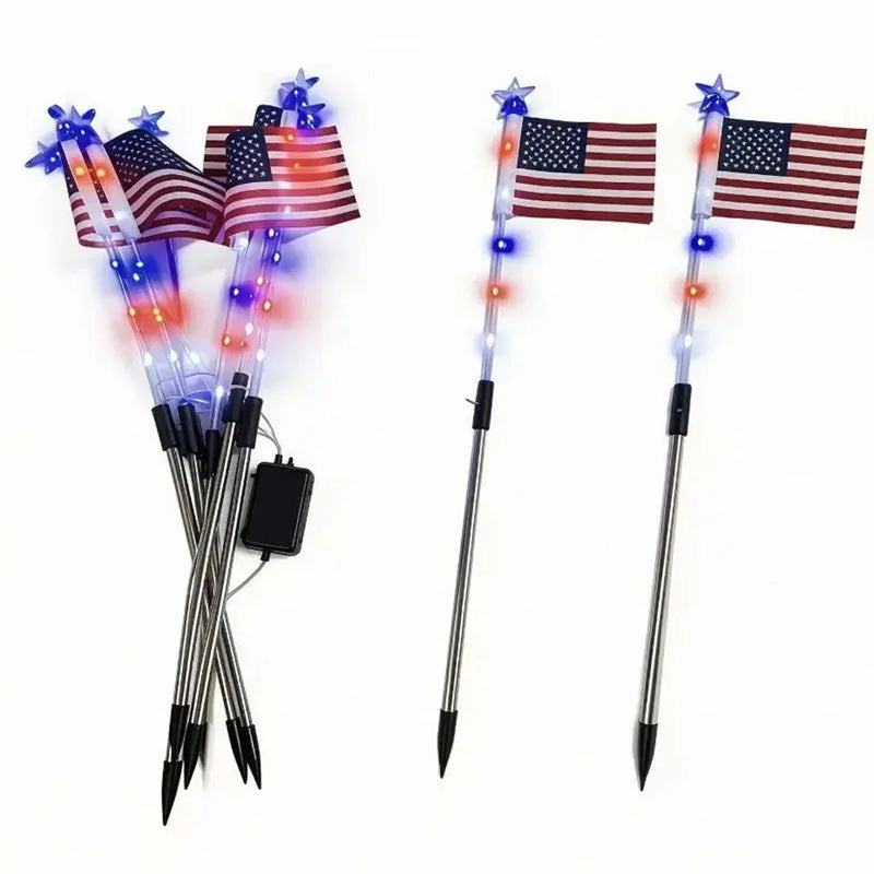 Solar-Powered LED American Flag Pathway Lights
