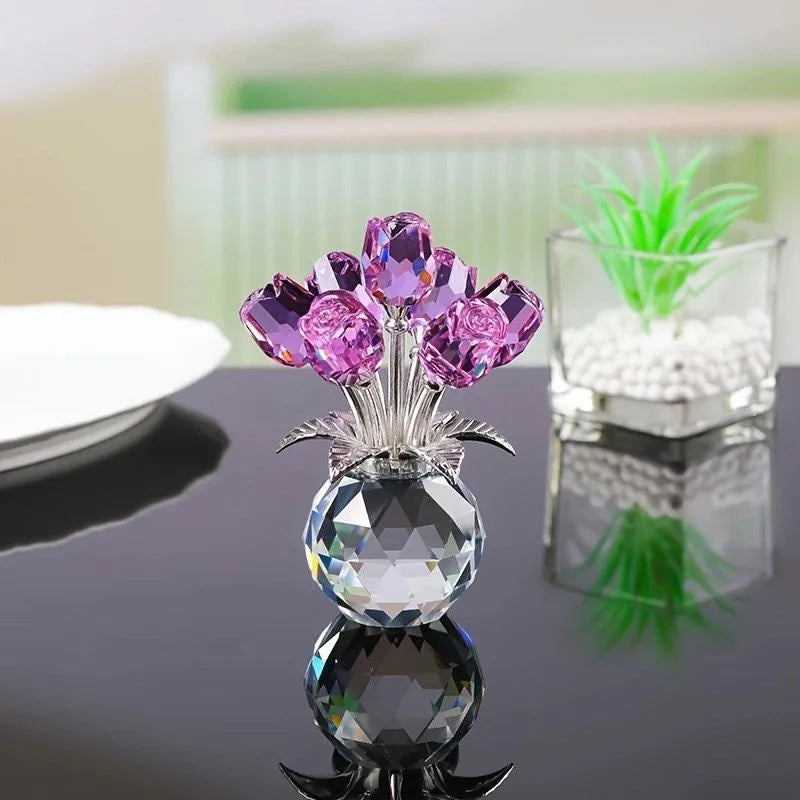 Bouquet de Roses en Cristal - Arrangement Floral Éternel en Verre
