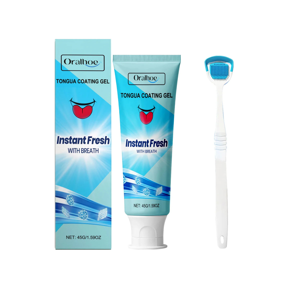 Oralhoo Instant Fresh Tongue Coating Gel and brush set for fresh breath