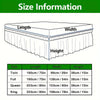 Diagram showing the dimensions (Length, Width, Height) of a bed skirt for Twin, Full, Queen, and King sizes.