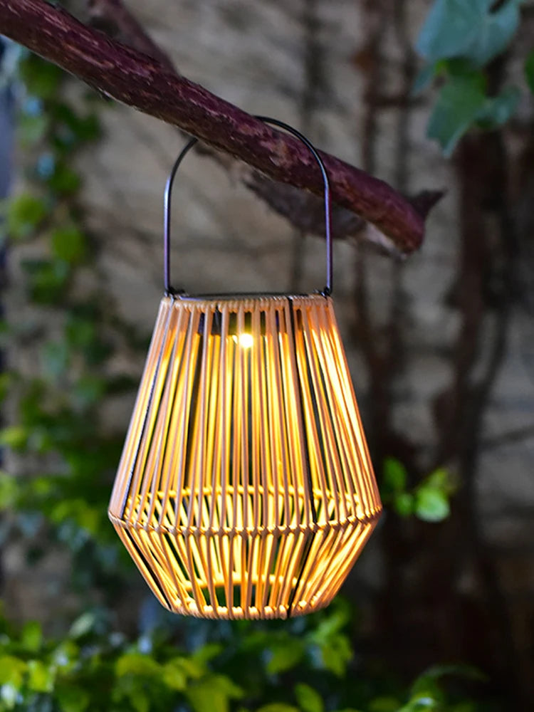 Rattan Solar Garden Lantern with Handle