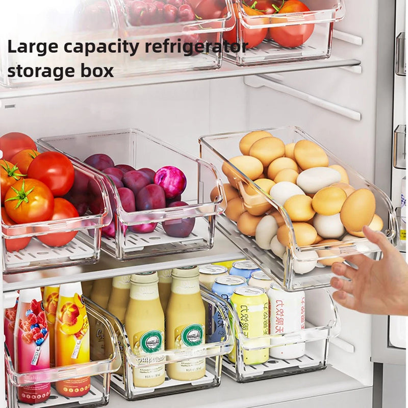 Clear Fridge Organizer Bins – Rectangle Plastic Storage for Fruit, Vegetables & Beverages