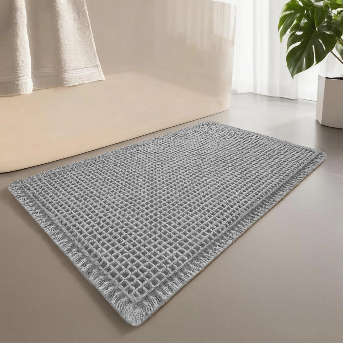 Boho Waffle Bath Mat – Super Absorbent, Non-Slip & Machine Washable