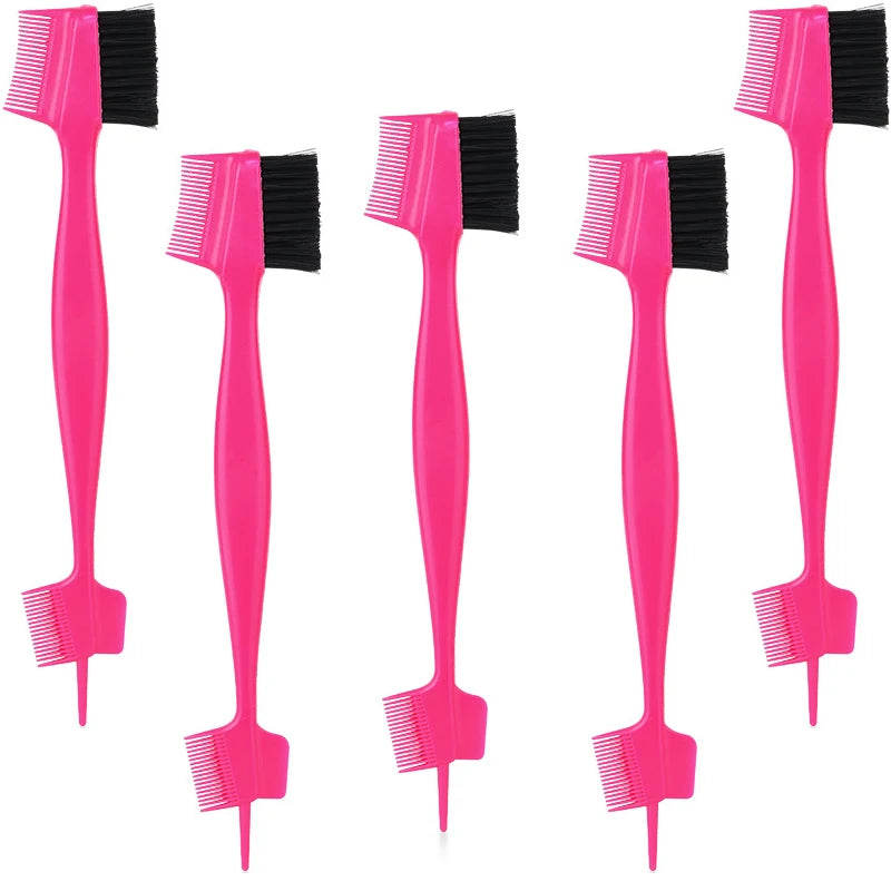 A set of bright pink edge control brushes for hairlines and wigs.