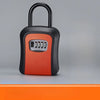Durable Outdoor Passwort-Schlüsselbox in Schwarz und Orange mit gebogener Griffl und mehreren Schlüsselöffnungen.