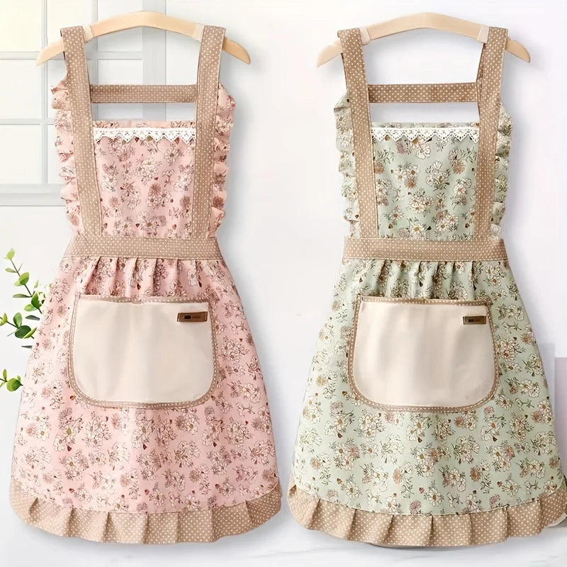 Retro Blumen-Rüschen-Rand Küchen-Schürze