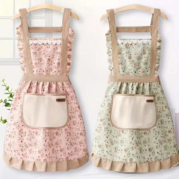 Retro Blumen-Rüschen-Rand Küchen-Schürze