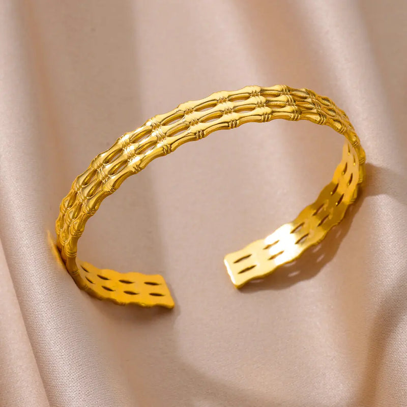 Adjustable Gold-Tone Stainless Steel Cuff Bracelet