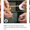 Three steps demonstrating how to roll cotton athletic finger tape on fingers for climbing and martial arts