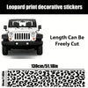 Leopard print decorative stickers shown on a white Jeep vehicle, with a strip measuring 130cm/51.18in.