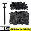 A set of 50 self-locking nylon cable tie buckles and clips for various repairs