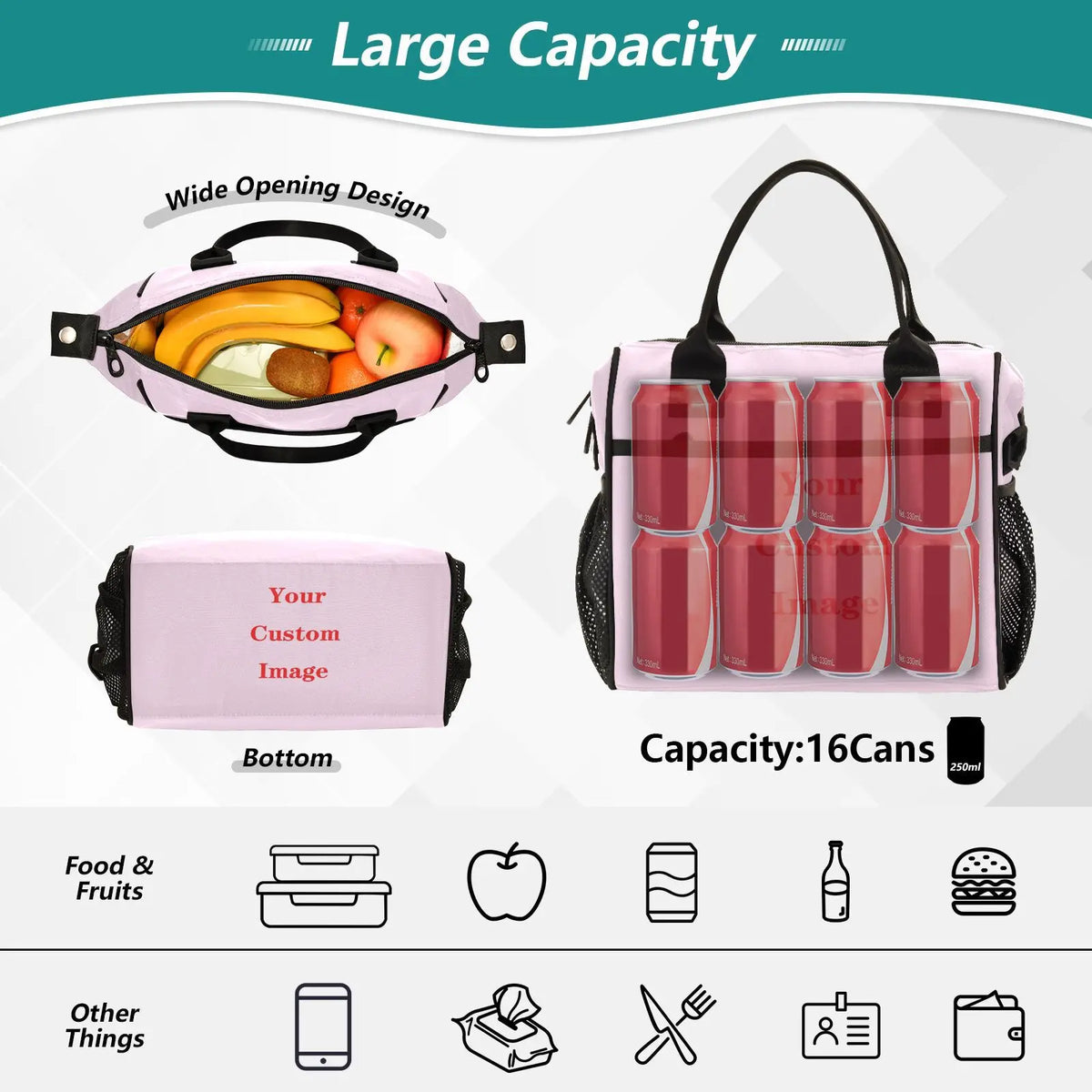 Insulated Cooler Lunch Bag with Adjustable Shoulder Strap