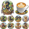 A set of DIY diamond art coasters featuring wildlife and nature scenes on metal stands.