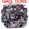 A pile of black embroidered patches featuring punk and rebellious themes for DIY clothing customization.