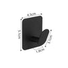 Black adhesive stainless steel robe hooks with a curved design, shown in a side view.