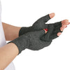 A hand wearing dark gray fingerless compression gloves for relief.