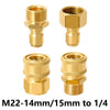 Brass pressure washer adapter kit with M22-14mm/15mm to 1/4 thread connectors