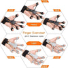 Adjustable finger exerciser with a wrist strap showing various resistance levels from 8.8LB to 21LB.