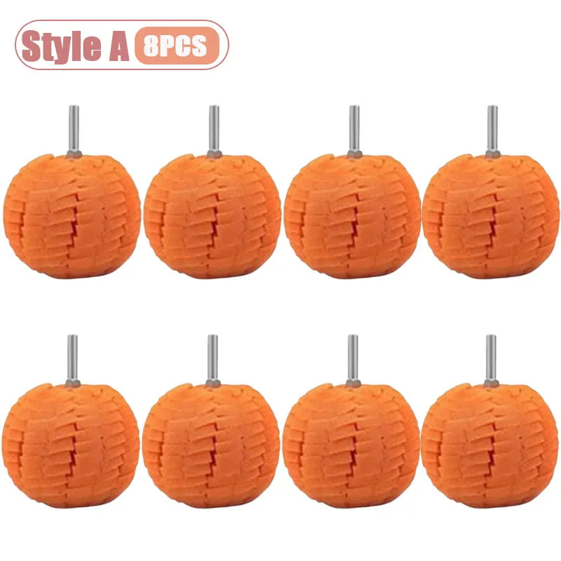 Set of eight orange drill polishing sponge cones for wheels and automotive detailing
