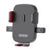 A black universal gravity car phone holder with a hook clip and mounting bracket.