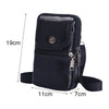 Black vintage genuine cowhide leather crossbody sling bag shown with dimensions.