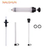 Manual fluid extractor and injection pump with a long clear hose and associated components