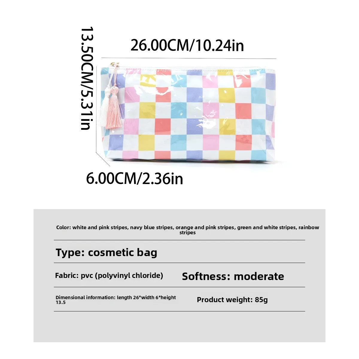Large-Capacity Striped Cosmetic Bag with Contrasting Design
