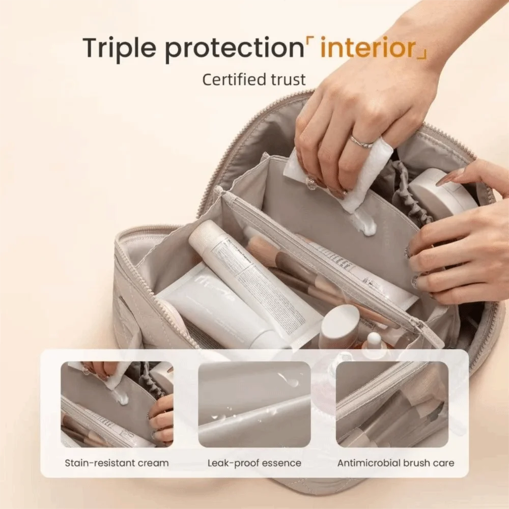Wide-Open Lay-Flat Makeup Bag with Water-Resistant Lining