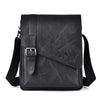 Black vintage PU leather messenger bag for men with an adjustable strap.