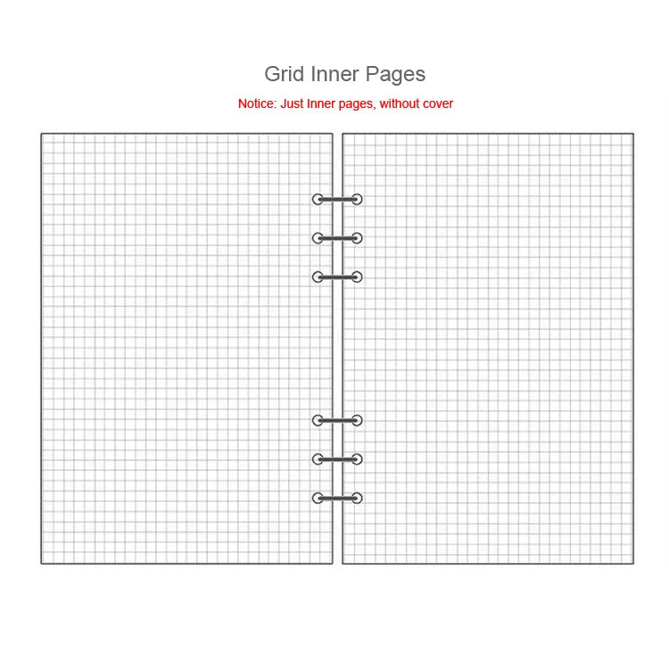 Grid inner pages of a notebook with spiral binding, showing ruled paper for writing.