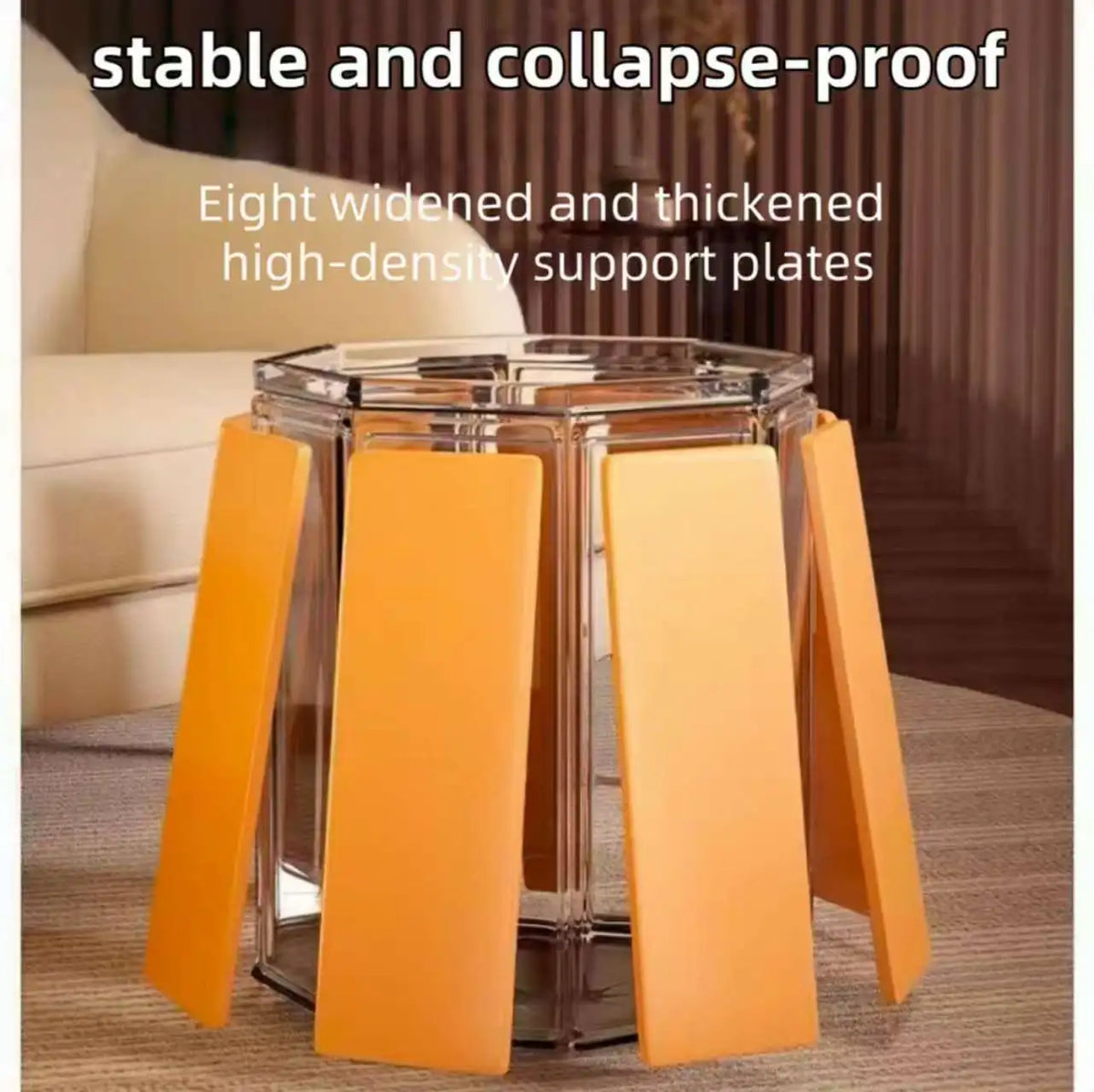 A clear acrylic folding foot soaking tub with an orange lid and support plates.