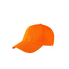 An orange classic cotton dad hat shown from the side.
