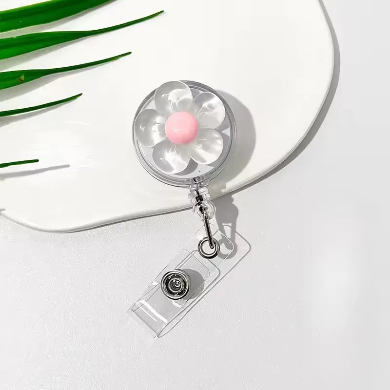 Floral Retractable Badge Reel with Clear ID Holder