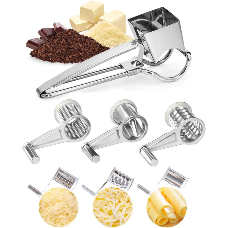 Manual Rotary Cheese Grater with Interchangeable Blades