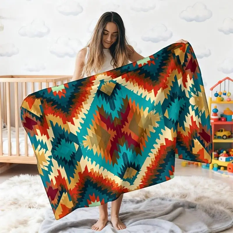 Rustic Floral Patchwork Throw Blanket – Cozy Knit Cover for Sofa and Bed