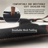 Close-up of a black breathable mesh shoulder pad for reducing weight pressure on tool belt suspenders.