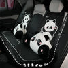 Black car seat headrest featuring panda plush toys for car travel
