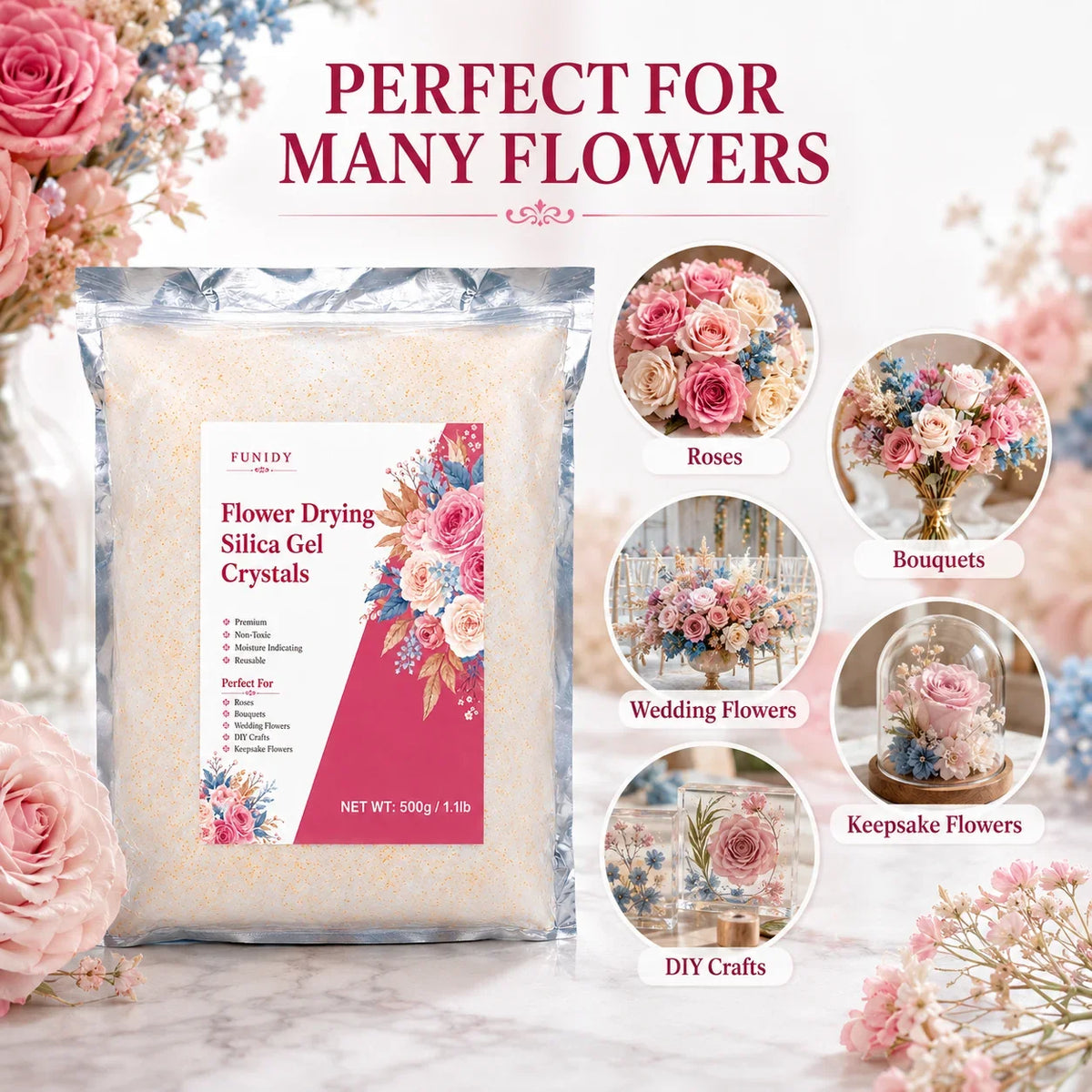 Bag of Flower Drying Silica Gel Crystals perfect for many flowers with floral arrangements and crafts