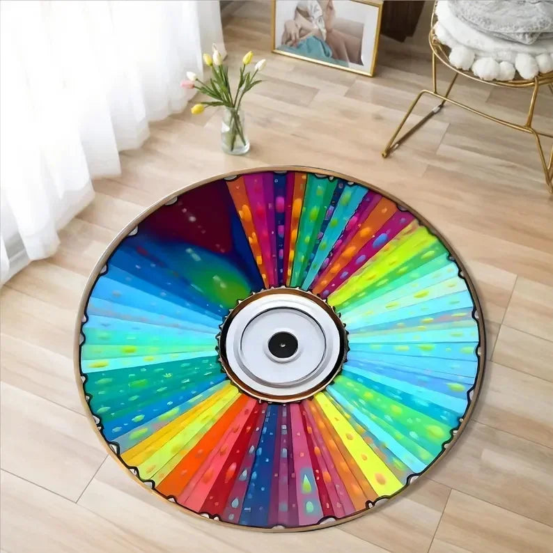 Retro Vinyl Record Round Rug – Soft Non-Slip Music Lover's Mat