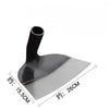 A black manganese steel garden hoe with a wide blade and a narrow handle, shown from the side.