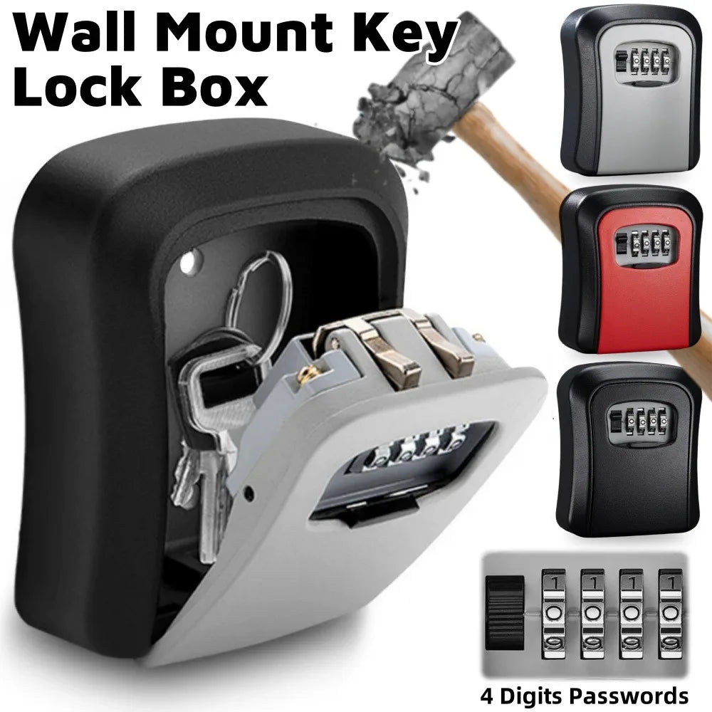 Wall-Mounted 4-Digit Combination Key Lock Box for Secure Key Storage