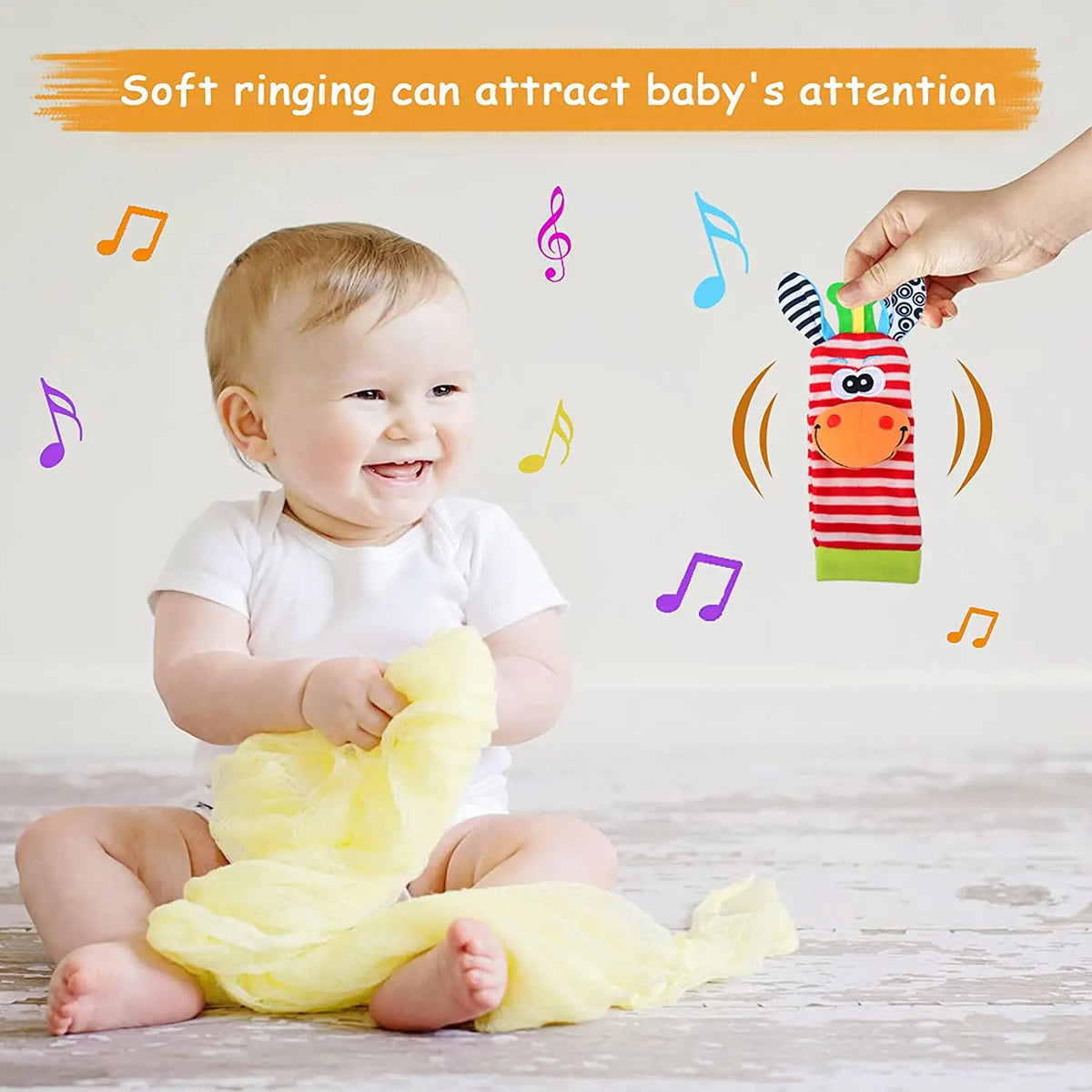 Baby Wrist Rattles and Animal Socks Set for Sensory Development
