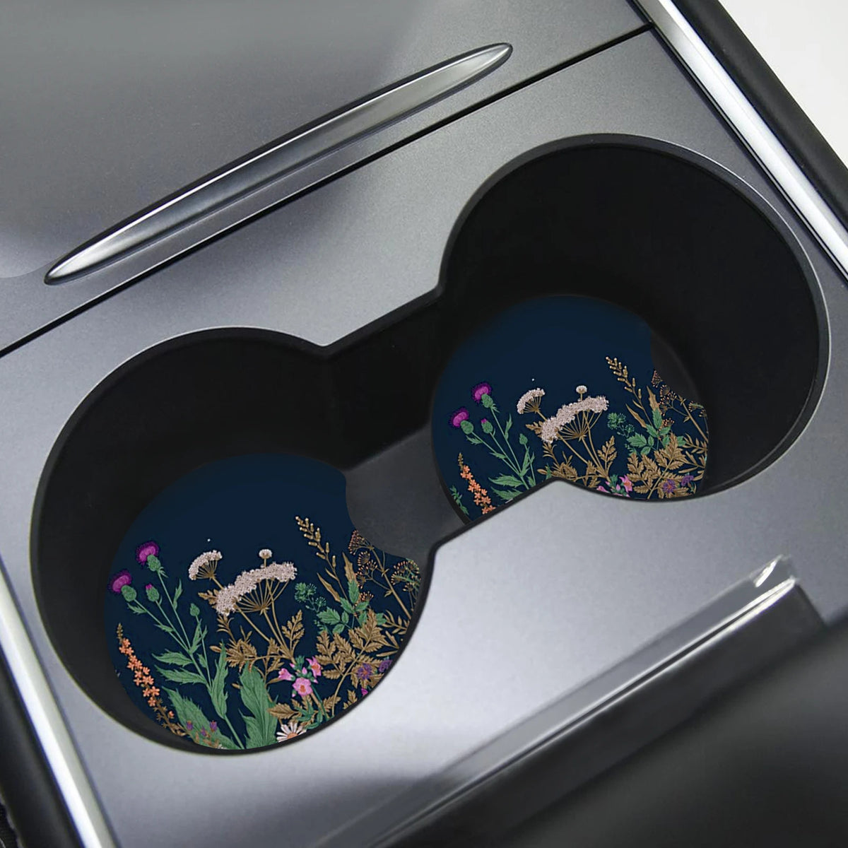 Non-Slip Waterproof Car Cup Holder Coasters with Floral Design